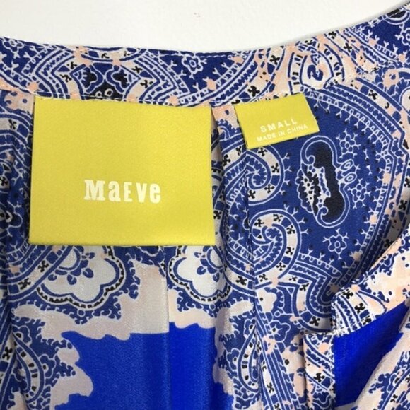 Anthropologie Maeve Archivist Blouse S 100% Silk Striped Paisley Boho Blue - Picture 6 of 8